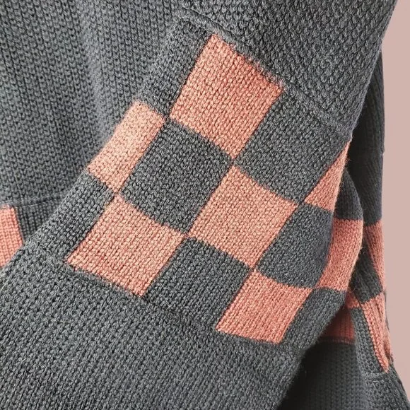 Armani Jeans Vtg Mens Black & Red Checkered Half-Zip Sweater Made In Italy Large